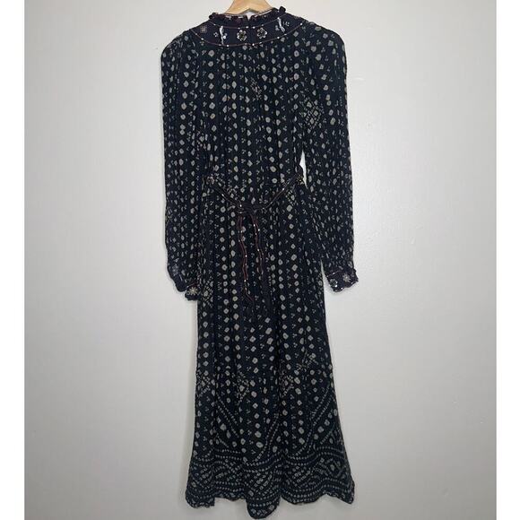 Sea New York Embroidered Maja Long Sleeve Dress Black Burgundy XS Boho Chic - Picture 10 of 11